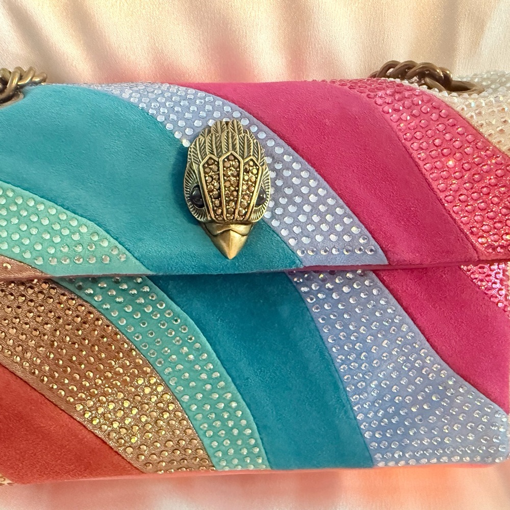 Kurt Geiger London Mini Kensington - NWT rainbow fabric/suede with crystals.